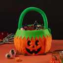 CHOIEO 2 Pcs Halloween Plush Pumpkin Baskets with Handles, Cute Candy Buckets for Trick-or-Treating and Halloween Party Decor (Orange Green Pumpkin Faces)