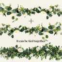 2Pcs 13Ft Artificial Eucalyptus Flower Garland with White Rose Flowers, Faux Floral Greenery Garlands Fake Flowers Vines for Wedding Centerpieces Arch Party Ceremony Backdrop Decor