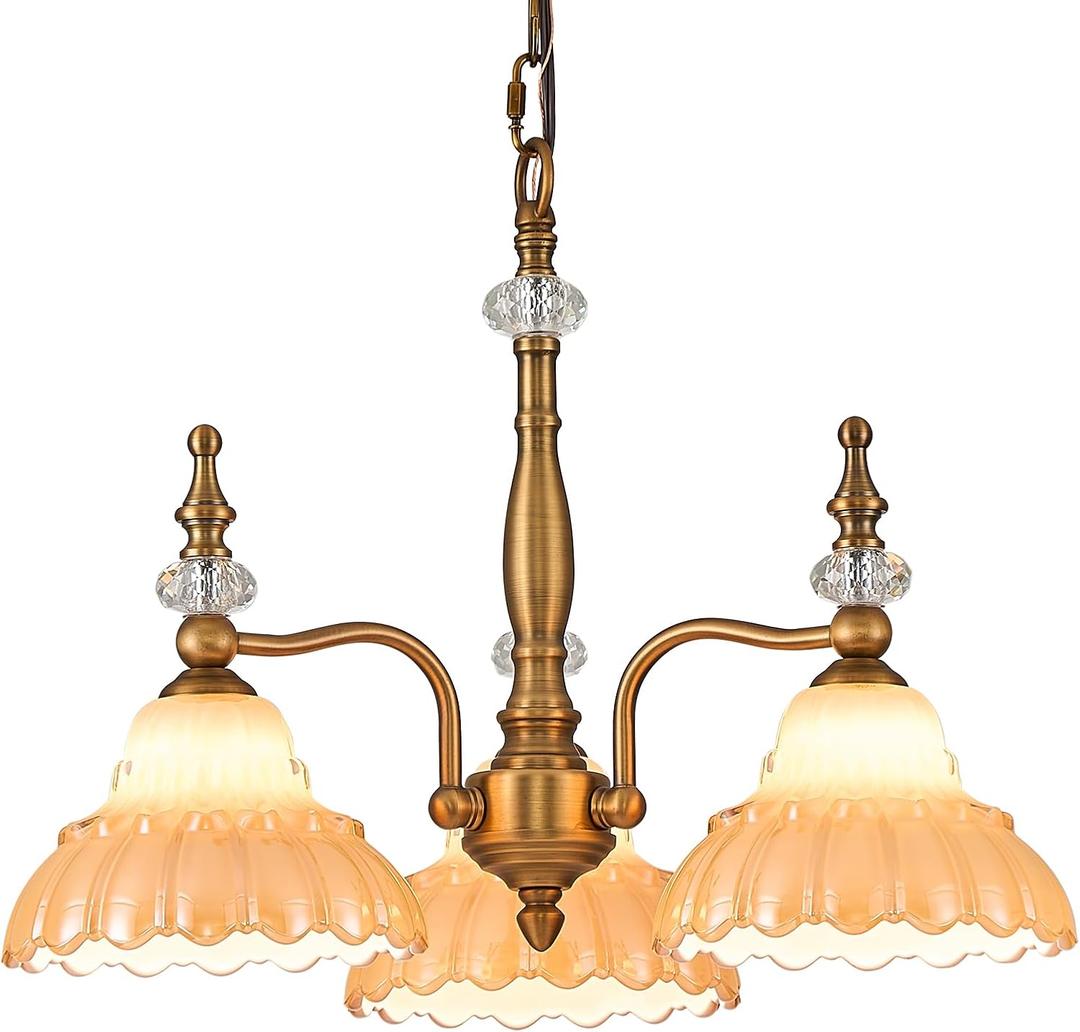 HDDFL Chandelier 3 Lights Chandeliers Lamp Modern Pendant Lighting Fixtures for Dining Room Entryway Living Room Bedrooms Kitchen Brown and Brass