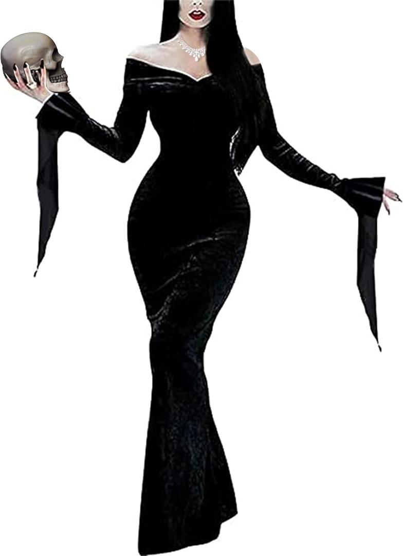 YAOHUOLE Women Halloween Costumes Women Hallween Party Dress Vintage Gothic Floor Dress (X-Large, Black)