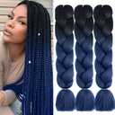 Ombre Dark Blue Braiding Hair Extensions 24 Inch 3 Packs Synthetic Jumbo Braiding Hair High Temperature Twist Crochet Braids Hair for Women (B20)