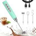 Nahida Baby Blue Milk Frother Wand for Coffee, Frother Handheld Rechargeable Electric Whisk with 3 Heads 3 Speeds Drink Mixer Coffee Frother Foam Maker For Latte, Cappuccino, Hot Chocolate, Egg