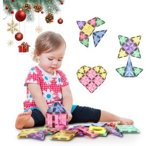 ROMDS Magnetic Tiles, Magnetic Building Blocks for Kids Ages 3+ and STEM Magnet Toys, Clear Magnet 3D Blocks Construction Playboards for Boys & Girls, Sensory Play for Preschool Learning(36 pcs)