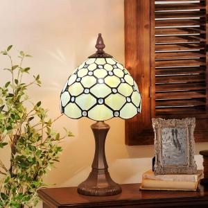 Tiffany Table Lamp Antique Beige Beads Style Stained Glass Lamp