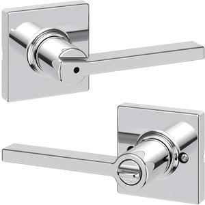 Kwikset Casey Interior Privacy Door Handle with Lock, Door Lever For Bathroom and Bedroom, Polished Chrome Reversible Keyless Turn Lock (1 Pack)