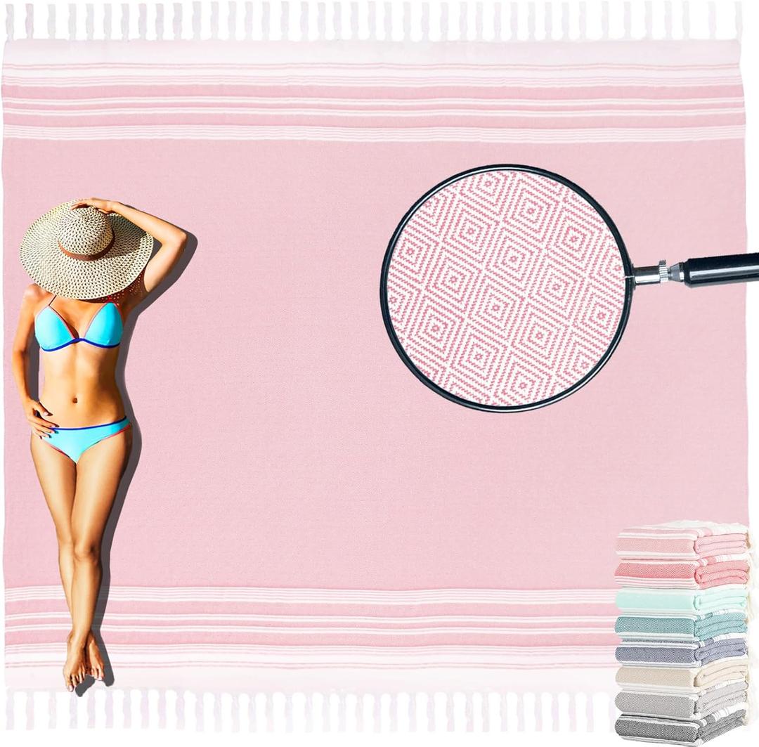 Oversized Turkish Beach Towel Blanket Cotton Giant XL Sandproof Towels Huge Linen XXL Extra Large Big Throw Quilt Blankets for Adults Cloud Travel Camping Glamping Accessories Essentials (Extra Large 82"x88"208x224cm, Pink)