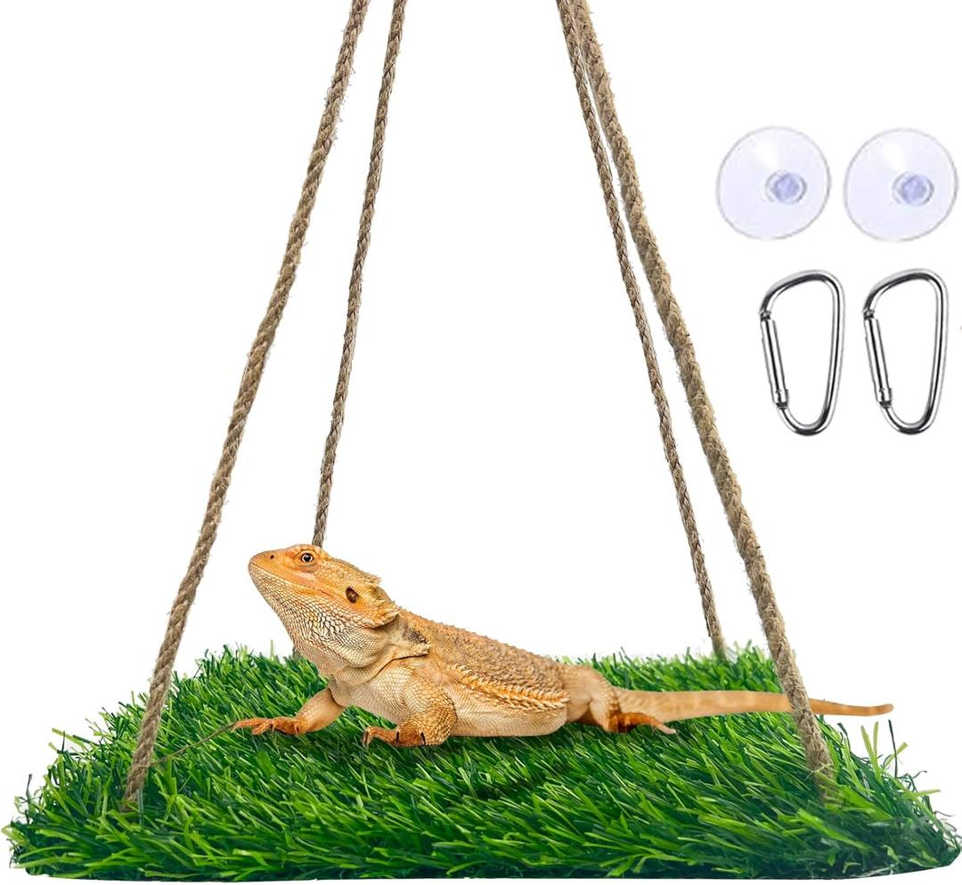FlidRunest Large Green Bearded Dragon Hammock, Soft Bearded Dragon Hammock Swing Bed, Reptile Lounger Terrarium Hanging Hammock for Hermit Crab, Bearded Dragon, Lizard