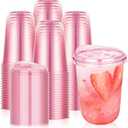 tchrules 100 Set 16oz Pink Plastic Cups with Sip Lids, Disposable Round Bottom Iced Coffee Cup with Lid Pink Clear To Go Drinking Cup Bulk for Cold Drinks Slushie Valentine Bachelorette Party Supplies