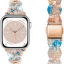 Bands Compatible with Apple Watch Band 38mm/40mm/41mm/42mm Series 10 Women Slim Resin Band Bracelet Thin Lightweight Replacement Wristband for Watch Series 10 9 8 7/Series SE/6 5 4 3 (Slim Walnut Agate)