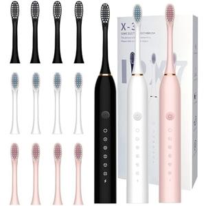 MSETGRD 3 Pack Electric Toothbrush with 6 Modes, Rechargeable Toothbrushes with 12 Brush Head, Fast Charge 2 Min and 30s Timer Toothbrush
