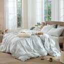 MooMee Gingham Duvet Cover Set 100% Washed Cotton Linen Like Textured Breathable Durable Soft Comfy Modern Checkered Design (Northern Droplet Grey Gingham, Queen 90"x90")