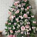 Bucherry 36 Pcs Pink Wooden Bow Ornaments for Christmas Tree Double Sided Coquette Bow Decoration 3.54 Inch 3D Christmas Pink Hanging Pendants for Home Xmas Holiday Winter Party Decor
