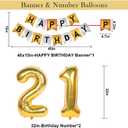 21st Gold Birthday Decorations, Gold Black Silver Happy Birthday Balloons Supplies for Boy Girl, 21 Birthday Party Set with 21 Gold Number Balloons Happy Birthday Banner