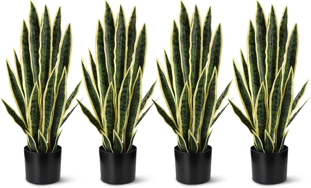 Crowye 4 Pack 2.25 Ft Tall Artificial Snake Plant Faux Sansevieria Plant Large Fake Snake Bulk in Pot for Home Office Housewarming Gift