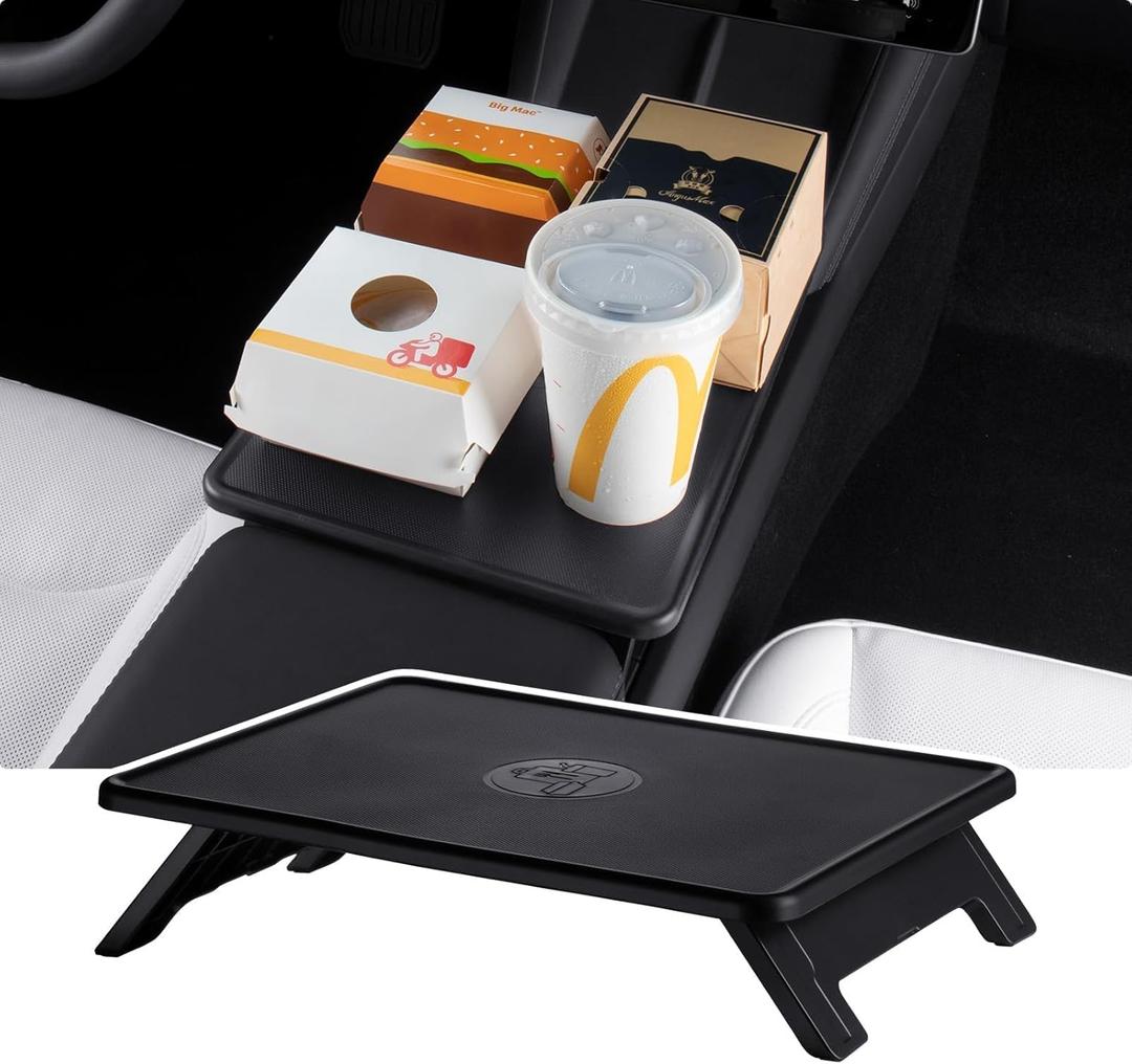 BASENOR 2026 2025 Tesla Model Y Juniper & Model 3 Highland Center Console Table Tray Anti-Slip Foldable Car Food Eating Laptop Desk for Road Trips, Model Y/3 Accessories (Standard/Premium/Performance)
