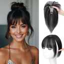 Hair Toppers for Women with Bangs 100% Human Hair 3603D Cover Fake Bangs Hair Topper with Thinning Newly Upgraded Realistic Scalp with Hairpieces for Daily Wear(Black) (Bangs-9 Inch)
