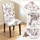 Chair Covers Dining Room Set of 6,Printed Patterned Stretch Non Slip Chair Slipcover Removable Washable Kitchen Chair Protector Cover for Home Hotel Banquet Party Office (White Brown Ornate Pattern)