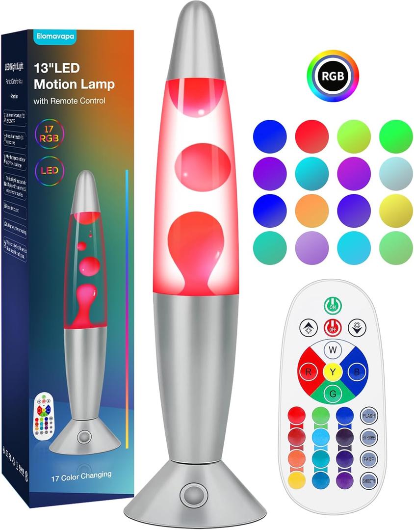 17 Colors Changing Liquid Motion Lamp with Remote: 13.5" LED Night Light for Kids Adults - Relaxing Table lamp for Bedroom Office - Glitter Mood Lighting for Home Decor Christmas Decorations Indoor (White)
