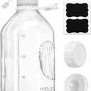 Syntic 2 Qt Glass Milk Bottle with Reusable Strong Airtight SCREW LID, 64 Oz Glass Juice Bottles for Almond Milk, Oat/Nut Milk 0.5 Gal Water Bottle with 2 Exact Scale Lines, Extra Handle AND Cap！