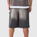Mens Loose Denim Shorts Baggy Casual Wide Leg Mid Jean Jorts Zipper Hip Hop Shorts with Pockets Streetwear (XL)