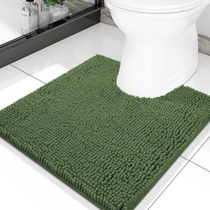 Smiry Luxury Chenille Toilet Rugs U-Shaped 20x20, Soft Absorbent Non-Slip Contour Bathroom Rugs for Toilet, Machine Washable Contoured Bath Mats, Olive Green