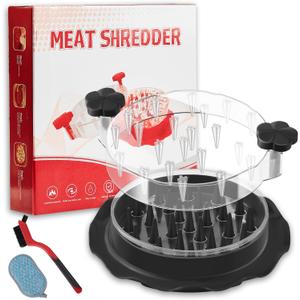 3 x Chicken Shredder,Chicken Breast Shredder Tool Twist,Transparent Lid,Large Meat Shredder Machine - Ergonomic Handle,Dishwasher Safe,Anti-slip,Cleaning Brush,Heat Resistant,BPA Free (Black)