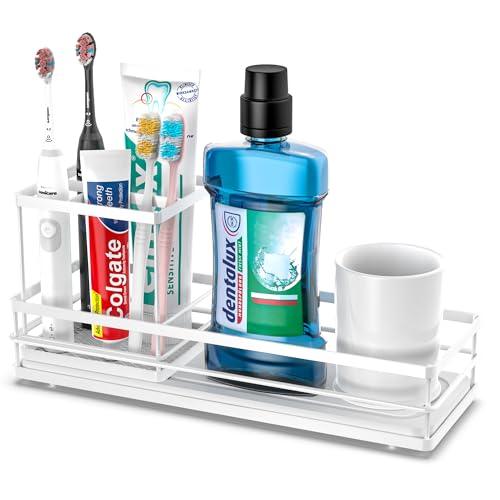 White Toothbrush Holders for Bathrooms, 4 Slots Tooth Brushing Organizer, Electric Tooth Brush Toothpaste Holder