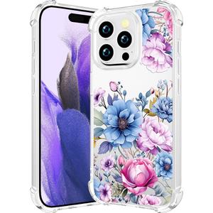 Compatible with iPhone 16 Pro Case Clear Cute for Women - Rugged Phone Cases Funda Protector Cover Skin (Blue Watercolor Floral Illustration) Compatible with iPhone 16 Pro Case Clear Cute for Women - Rugged Phone Cases Funda Protector Cover Skin (Blue Watercolor Floral Illustration)