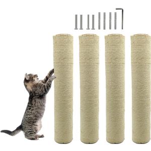 4 Pcs Cat Scratching Post Replacement,15.7"x3.1''Natural Sisal Cat Tree Post Replace Parts for Indoor Cats Tower Repair Scratch Refill Poles with M8 Screws for Kitten Spare Furniture Accessories