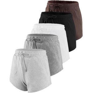 Liloak 4/5 Pack Sweat Shorts for Women with Pockets, Drawstring Cotton Workout Shorts Lounge Casual for Summer Running Shorts (M)
