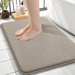 OLANLY Thick Memory Foam Small Bathroom Rugs 24x16, Extra Soft Absorbent Bath Rug, Quick Dry Bath Mats, Non-Slip, Machine Washable Mat for Bathroom, Tub and Shower, Home Decor Accessories, Warm Taupe