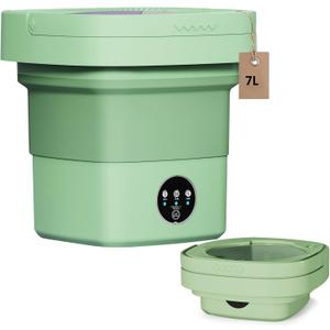 ZZR SEVEN Portable Washing Machine, 7L/12L Upgraded Mini Washing Machine, Suitable for Small Clothes, Foldable Laundry Machine, Ideal for Dorm, Home, Hotel, Camping and Travel (Green, 7L)