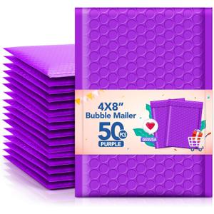 GSSSUSA Bubble Mailers 4x8 Inch 50 Pack Padded Envelopes Usable Size 4x7 Inch Shipping Envelopes Self Seal Small Packaging Shipping Bags for Mailing Jewelry, Small Business, Purple