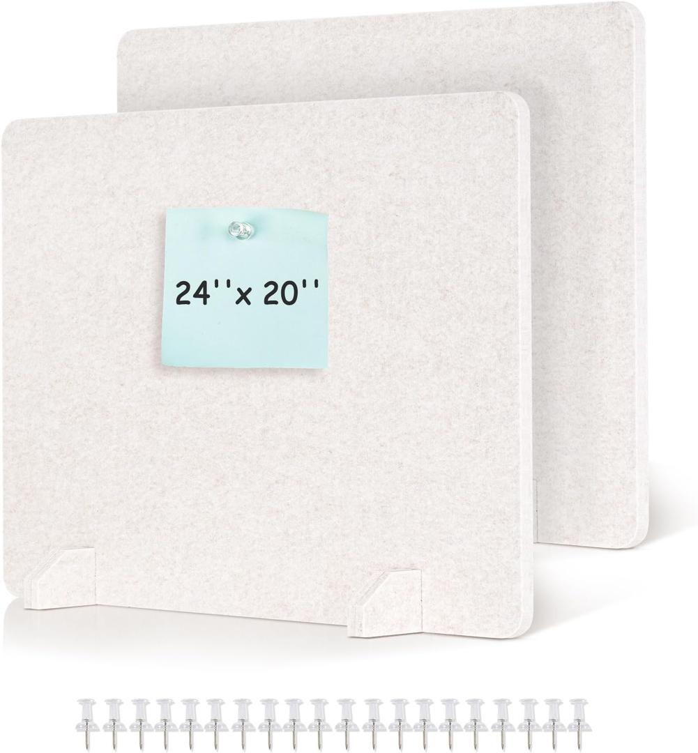 DOLLAR BOSS 2PCS Acoustic Desk Dividers 24" x 20", Soundproof Freestanding Privacy Panels for Table, Noise Reducing Desktop Partition for Office, Home, Classroom, Study Area with 20 Pushpins, Beige