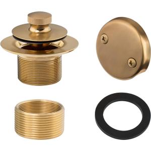Artiwell Lift & Turn Tub Trim Set with Two-Hole Overflow Faceplate, All Brass Bathtub Conversion Kit Assembly with 2-Hole Overflow Face Plate and Universal Fine/Coarse Thread (Brushed Gold)