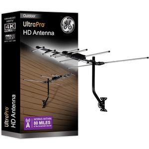 GE Outdoor HD Digital TV Antenna, Long Range OTA HDTV Antenna, Yagi Style Design, Supports 4K 1080P HD Smart TV VHF UHF, J Mount Included for Attic or Outdoor, Weather Resistant, 33685