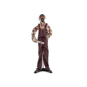 5.7 FT Halloween Animated Shaking Haunted Man with Chainsaws, Scary Chainsaw Cyborg Zombie Carver with Sound Activated Design & Control Button, Indoor Outdoor Animatronic Halloween Decoration