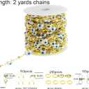 PAMIR TONG Handmade Turkish Evil Eye Beaded Link Chain with Golden Plated Brass Findings for Bracelet Necklace Glass Mask Decoration Shoes Clothes Jewelry Making (CC49)