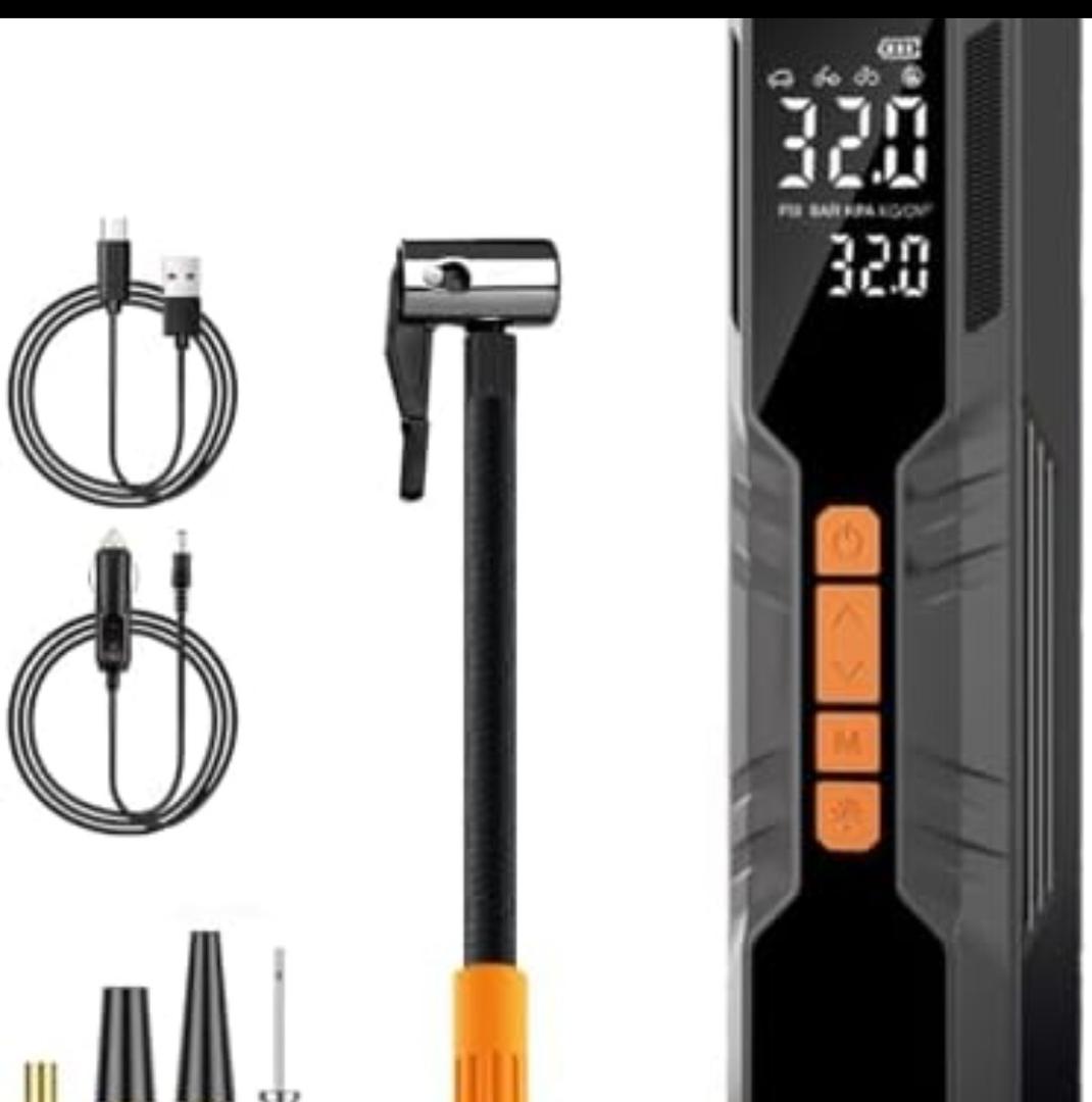 Portable Tire Inflator Air Compressor 4X Air Pump for Car Tires, 12DC Air Pump with Digital Pressure Gauge & LED Lights, 150PSI Tire Inflator for Motorcycle/Bike/Ball/Car Accessories