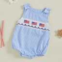 Adobabirl Baby 4th of July Outfit Boy Girl American Flag Bubble Romper Smocked Overalls Newborn Fourth of July Clothes (Blue, 0-3 Months)