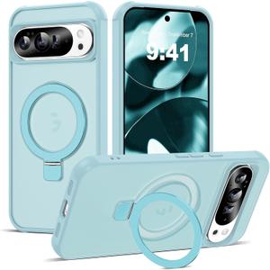 Compatible with Google Pixel 9/9 Pro/10/10 Pro Case with Invisible Magnetic Ring Stand, Compatible with Mag-Safe, Great Grip Feeling Translucent Phone Case for Women Men, Blue