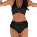 Buauty Bikini Sets for Women Swimsuits High Waisted Tummy Control Two Piece Bathing Suit Halter Cross Lace Up Swim Suits 2025, Size L,  B