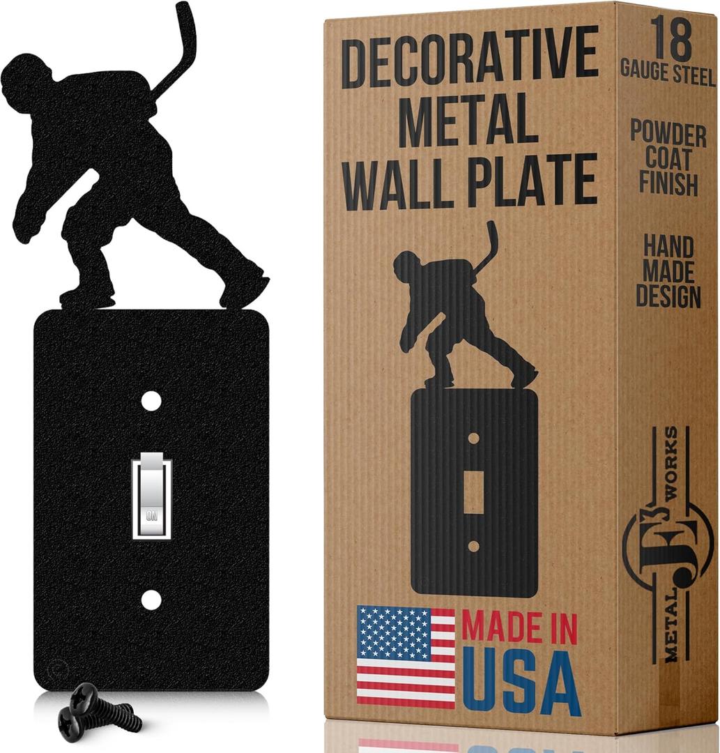 Innovative Fabricators, Inc. Hockey Single Light Switch Plate Cover (Black)