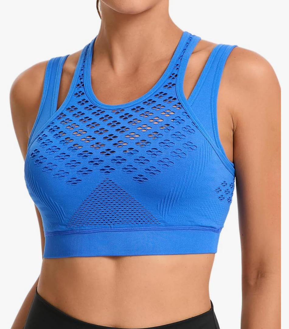 RUNNING GIRL Sports Bras for Women High Support,Seamless Ribbed Longline High Neck Sports Bra Racerback Padded Crop Top Yoga L