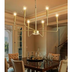 LED Chandelier for Dining Room Gold Metal Pendant Chandeliers Light Fixtures for Bedroom Entryway Living Room Ceiling Hanging Lights 6-Light