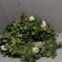 PARTY JOY 6.56ft Eucalyptus Garland with Flowers-8 White Roses, Artificial Fake Flowers Greenery Garland Floral Vines for Decoration Party Wedding Table Indoor Outdoor Backdrop Wall Decor(White) (1PC)