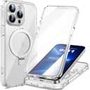 3 x for iPhone 13 Pro Max Case with Invisible Magnetic Stand, Compatible with Mag-Safe Military-Grade Protection with Built-in Screen Protector, Shockproof Phone Case for Women Men, Clear