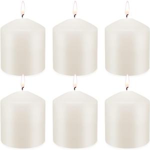 6 Pack 3x3 Inch Pillar Candles, 35 Hours Dripless Smokeless Unscented Candles for Home Weddings Restaurant Spa Church and Emergency Ivory