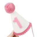 BAOBAOJOY Girls' First Birthday Cone Hat–Glitter White with Pink Pom Topper, Perfect for Cake Smash & Baby's 1st Birthday Photos, Perfect Party Decoration(1Glitter White)