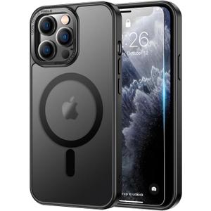 LUHOURI Enhanced Magnetic for iPhone 13 Pro Max Case with Screen Protector - Wireless Charging Compatible, 21ft Military-Grade Drop Tested, Slim Fit Shockproof Translucent Matte Cover - Black